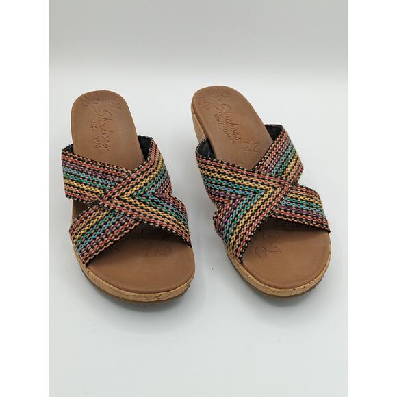 Skechers | Beverlee Delighted Wedge Sandal Cross Strap Boho Cork | Size 8 - Picture 1 of 5